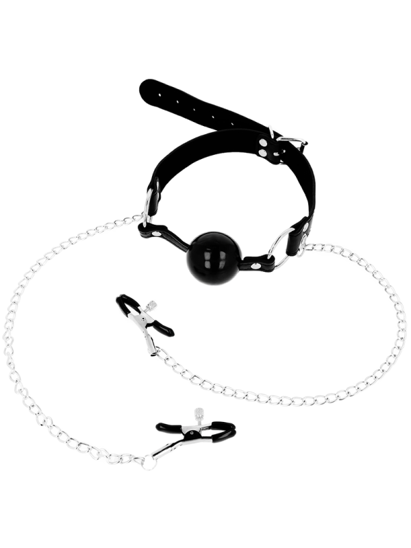 OHMAMA FETISH BLACK BALL GAG WITH NIPPLE CLAMPS