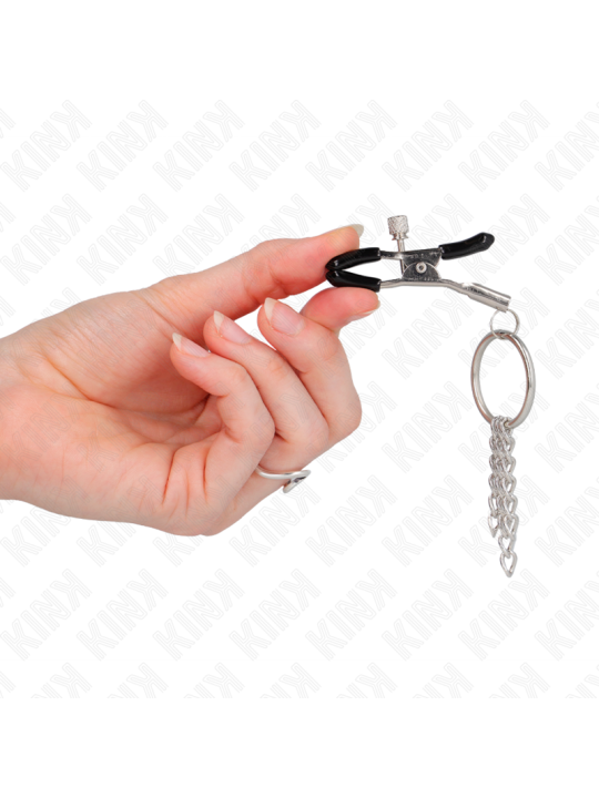 KINK - TEPELKLEMMEN MET RING EN KLEINE KETTINGEN ZILVER 6 CM