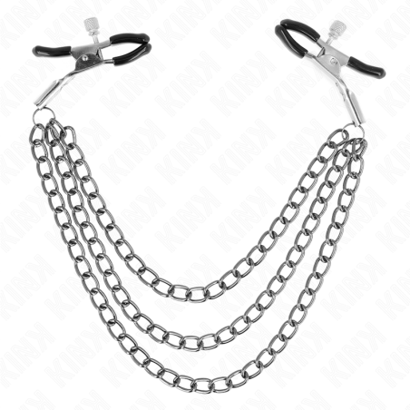 KINK - DRIEVOUDIGE KETTING TEPELKLEMMEN ZWART 20/23/28 CM