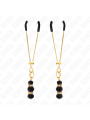 KINK - PINCES À TETON FINES OR AVEC 3 BILLES DE VERRE NOIR 7 CM
