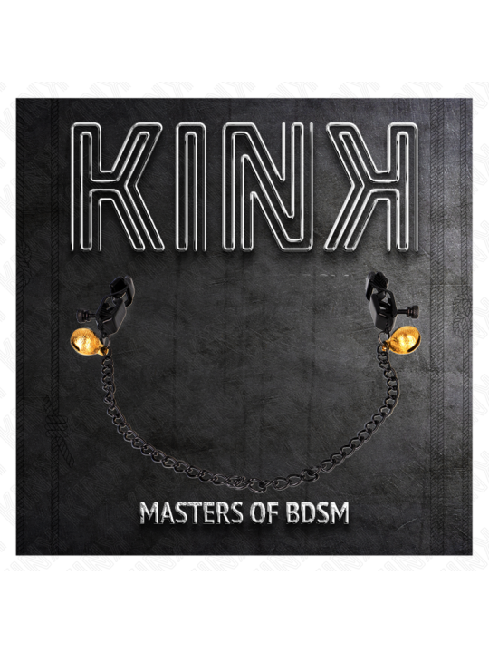 KINK - PINZAS PARA PEZONES PLANAS NEGRO CON CASCABEL Y CADENA PLATEADO