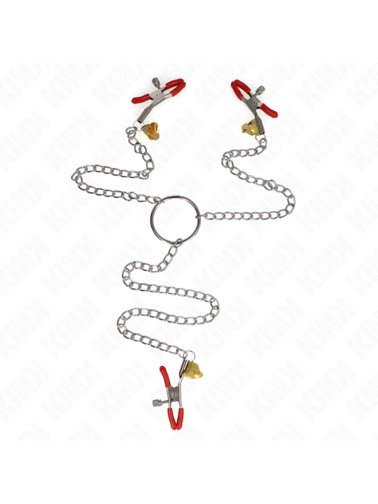 KINK - BELL 3-FACH NIPPEL- UND KLITORISKLEMMEN ROT MIT KETTE 30 CM