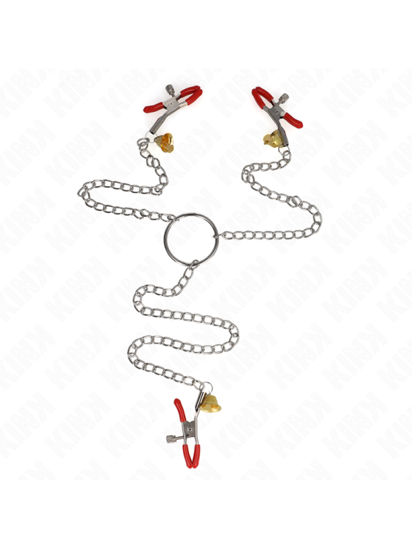 KINK - MORSETTI PER CAPEZZOLI TRIPLI E CLIT ROSSO CON CATENA 30 CM