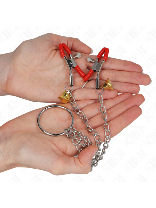 KINK - PINCES À TAMELON ET CLITO BELL TRIPLE ROUGE AVEC CHAINE 30 CM
