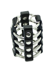 OHMAMA FETISH - PENISKOOI MET METALEN RINGEN EN LEDEREN BANDEN
