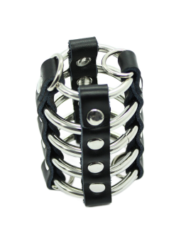 OHMAMA FETISH - CAGE PÉNIS AVEC ANNEAUX MÉTALLIQUES ET SANGLE EN CUIR