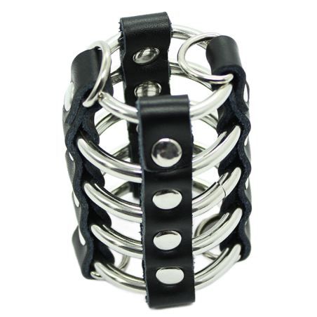 OHMAMA FETISH - PENISKOOI MET METALEN RINGEN EN LEDEREN BANDEN