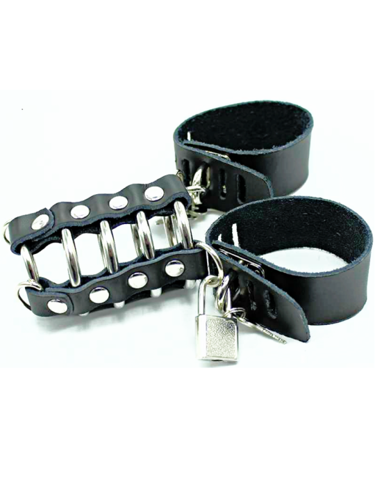 OHMAMA FETISH - CAGE PÉNIS AVEC ANNEAUX MÉTALLIQUES ET SANGLE EN CUIR