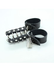 OHMAMA FETISH - CAGE PÉNIS AVEC ANNEAUX MÉTALLIQUES ET SANGLE EN CUIR