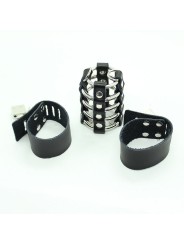 OHMAMA FETISH - CAGE PÉNIS AVEC ANNEAUX MÉTALLIQUES ET SANGLE EN CUIR