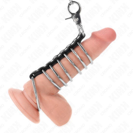 KINK - 7 ANELLI PER PENE IN METALLO DA 3,8 CM A 5 CM COLLEGATI CON PEL