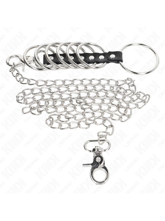 KINK - 7 METALEN PENIS RINGEN 3,8 CM TOT 5 CM VERBONDEN MET KUNSTLEER 
