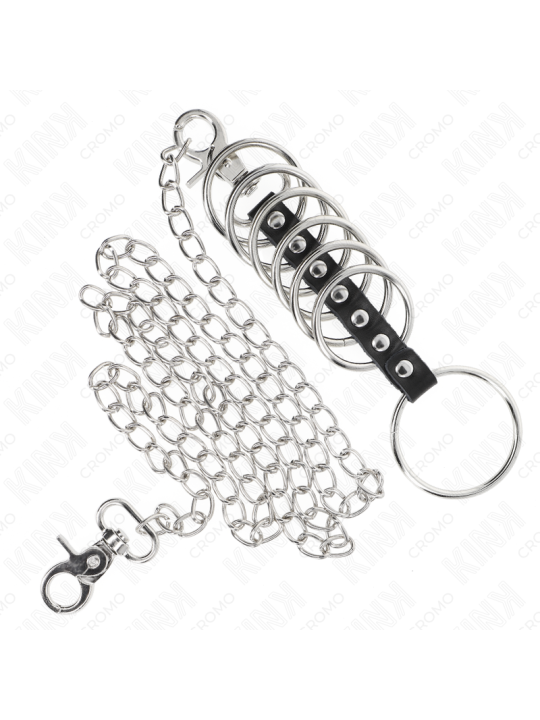 KINK - 7 ANELLI PER PENE IN METALLO DA 3,8 CM A 5 CM COLLEGATI CON PEL
