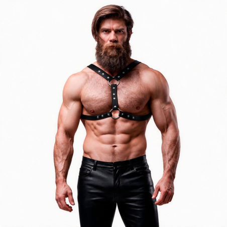 FETISH SUBMISSIVE ATTITUDE - ECO-LEATHER CHEST HARNESS WITH DOUBLE SUP