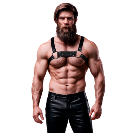 FETISH SUBMISSIVE ATTITUDE - MENS ECO-LEATHER BULLDOG CHEST HARNESS SI