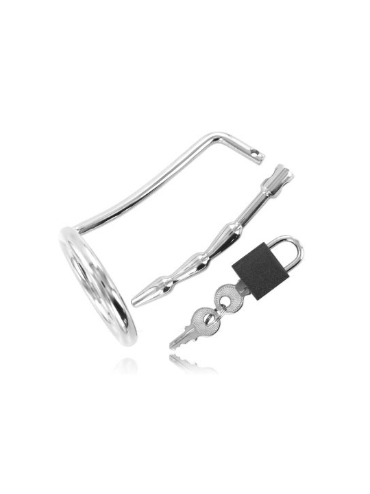 METAL HARD - TESTICLE RING WITH URETHRAL CHASTITY PLUG