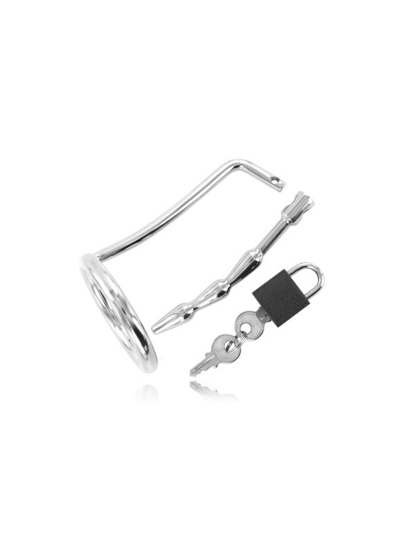 METAL HARD - TESTICLE RING WITH URETHRAL CHASTITY PLUG