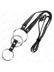 KINK - ANEL DE PÊNIS TRIPLO DE METAL 3,8 CM A 5 CM COM CINTO DE COURO 