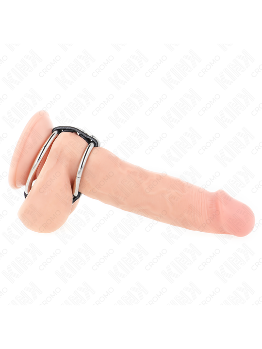KINK - ANEL DE PÊNIS DUPLO DE METAL DE 3,8 CM A 5 CM CONECTADO COM COU