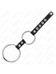 KINK - ANILLO PENE METAL DOBLE 3.8 CM A 5 CM CONECTADOS CON CUERO
