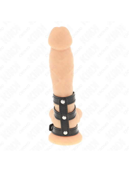 KINK - ANNEAU PÉNIS EN CUIR TRIPLE AVEC FERMETURE À PRESSION