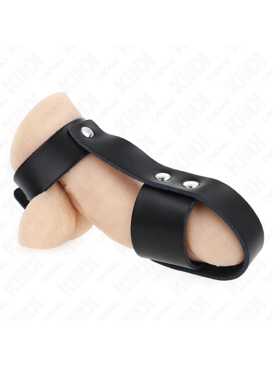 KINK - LEATHER PENIS CAGE RING WITH ADJUSTABLE BALL DIVIDER
