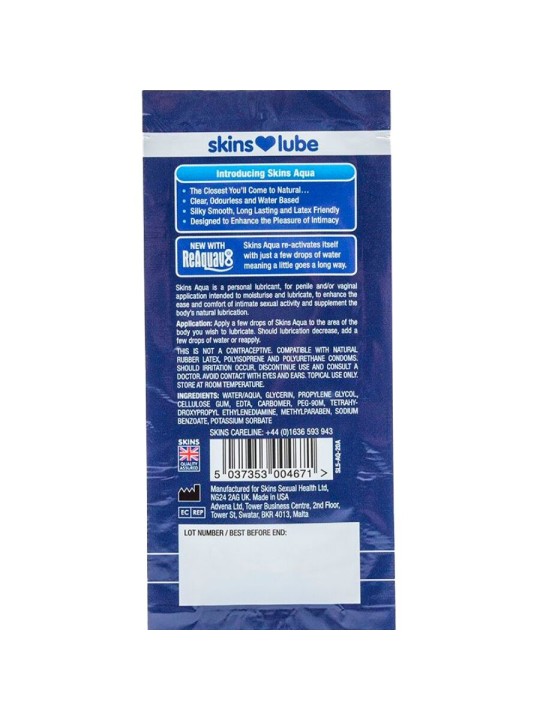 SKINS - AQUA LUBRICANTE BASE DE AGUA MONODOSIS 5 ML