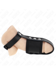 KINK - LEATHER PENIS CAGE RING WITH ADJUSTABLE COATED BALL DIVIDER STR