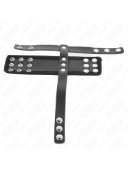 KINK - LEATHER PENIS CAGE RING WITH ADJUSTABLE COATED BALL DIVIDER STR