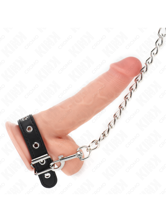 KINK - ANEL DE COURO PARA PÊNIS COM CORRENTE 21,5 X 2 CM E CORRENTE DE