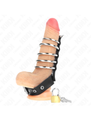 KINK - ANEL DE COURO PARA O PÊNIS COM TIRA DE TRAVA 21 X 2 CM E 5 ANÉI