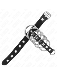 KINK - ANEL DE COURO PARA O PÊNIS COM TIRA DE TRAVA 21 X 2 CM E 5 ANÉI