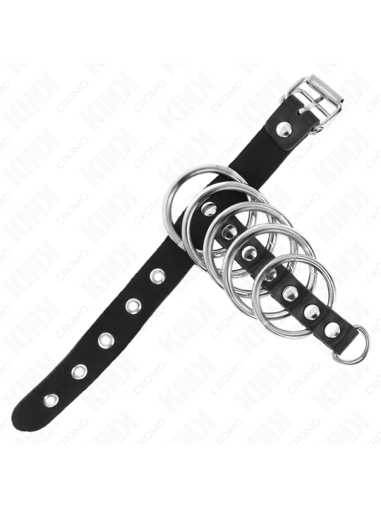 KINK - ANEL DE COURO PARA O PÊNIS COM TIRA DE TRAVA 21 X 2 CM E 5 ANÉI