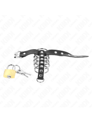 KINK - ANEL DE COURO PARA O PÊNIS COM TIRA DE TRAVA 21 X 2 CM E 5 ANÉI