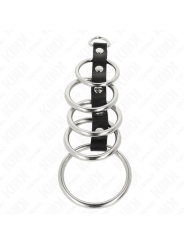 KINK - 5 ANELLI PER PENE IN METALLO DA 3,2 CM A 5 CM COLLEGATI DA PELL