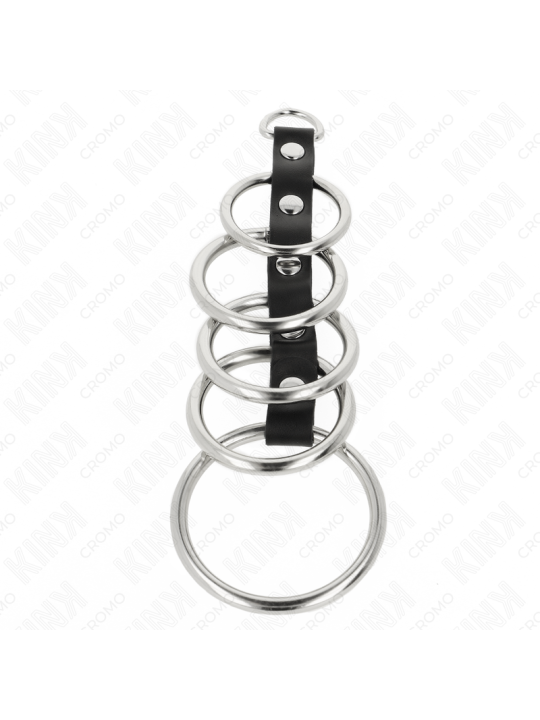 KINK - 5 ANÉIS DE METAL DE 3,2 CM A 5 CM CONECTADOS POR COURO