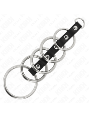KINK - 5 ANELLI PER PENE IN METALLO DA 3,2 CM A 5 CM COLLEGATI DA PELL