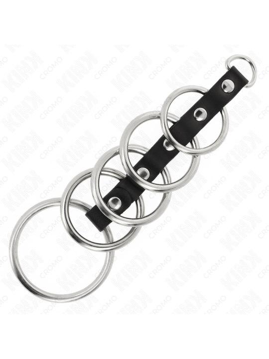 KINK - 5 ANELLI PER PENE IN METALLO DA 3,2 CM A 5 CM COLLEGATI DA PELL