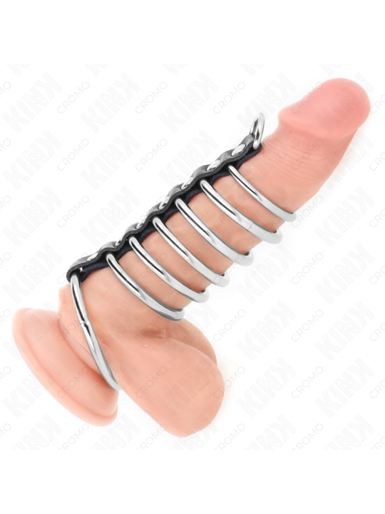 KINK - 7 ANÉIS DE METAL DE 3,2 CM A 5 CM CONECTADOS POR COURO