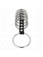 KINK - 7 ANELLI PER PENE IN METALLO DA 3,2 CM A 5 CM COLLEGATI DA PELL