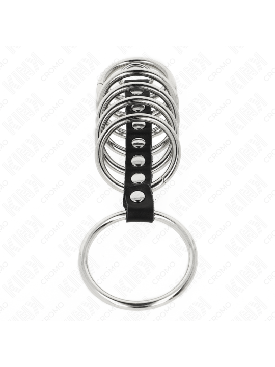 KINK - 7 METALEN PENIS RINGEN 3,2 CM TOT 5 CM VERBONDEN DOOR LEER