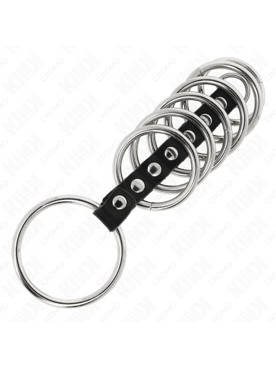 KINK - 7 ANÉIS DE METAL DE 3,2 CM A 5 CM CONECTADOS POR COURO