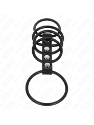 KINK - 5 ANILLOS PENE SILICONA 3.8 CM A 4.8 CM CONECTADOS POR CUERO
