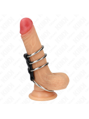 KINK - 4 ANELLI PER PENE IN METALLO DA 3,7 CM A 5 CM COLLEGATI DA PELL
