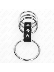 KINK - 4 ANELLI PER PENE IN METALLO DA 3,7 CM A 5 CM COLLEGATI DA PELL