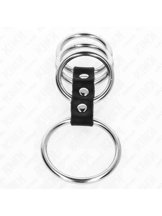 KINK - 4 ANELLI PER PENE IN METALLO DA 3,7 CM A 5 CM COLLEGATI DA PELL
