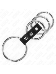 KINK - 4 ANILLOS PENE METAL 3.7 CM A 5 CM CONECTADOS POR CUERO