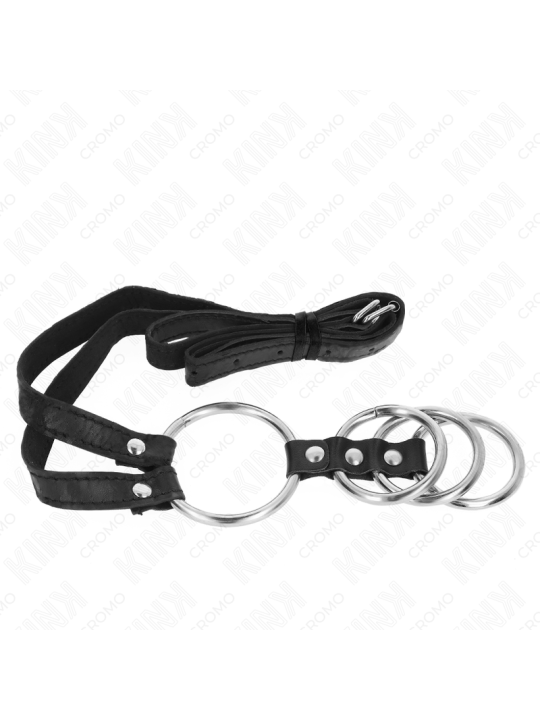 KINK - 4 ANILLOS PENE METAL CONECTADOS 3.8 CM A 5 CM CON CINTURÓN DE P