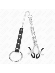 KINK - ANILLO PENE METAL CON CADENA Y PINZAS PARA PEZONES AJUSTABLE