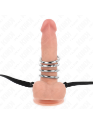 KINK - 5 ANNEAUX PÉNIS 3,8 CM À 5 CM MÉTAL AVEC CEINTURE CUIR 112 CM
